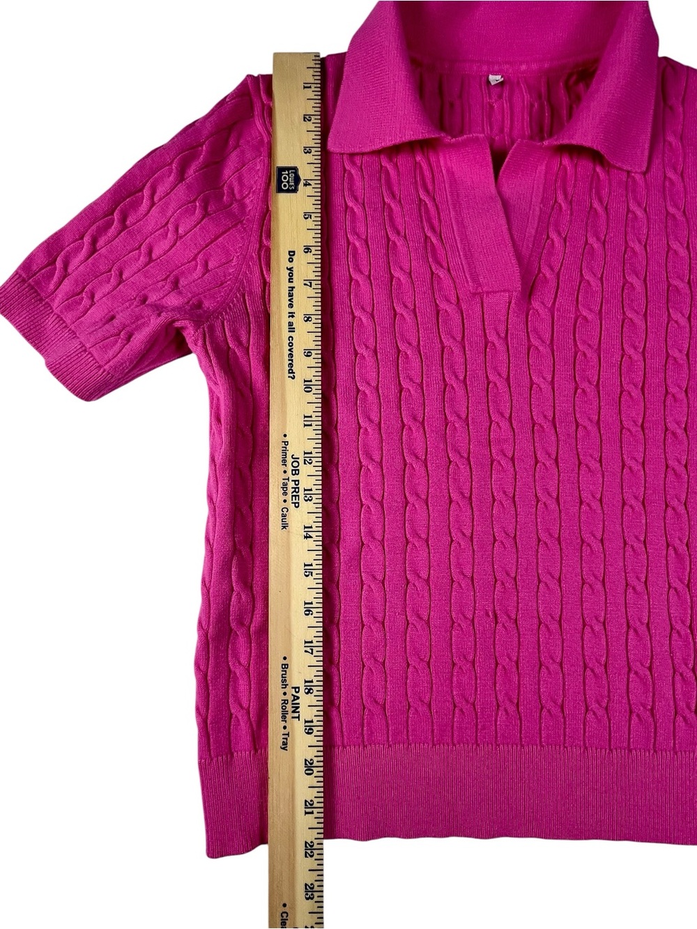 Women’s Short-Sleeve Cable Polo Sweater in Hot Pink L - sku 147 - Picture 4 of 10